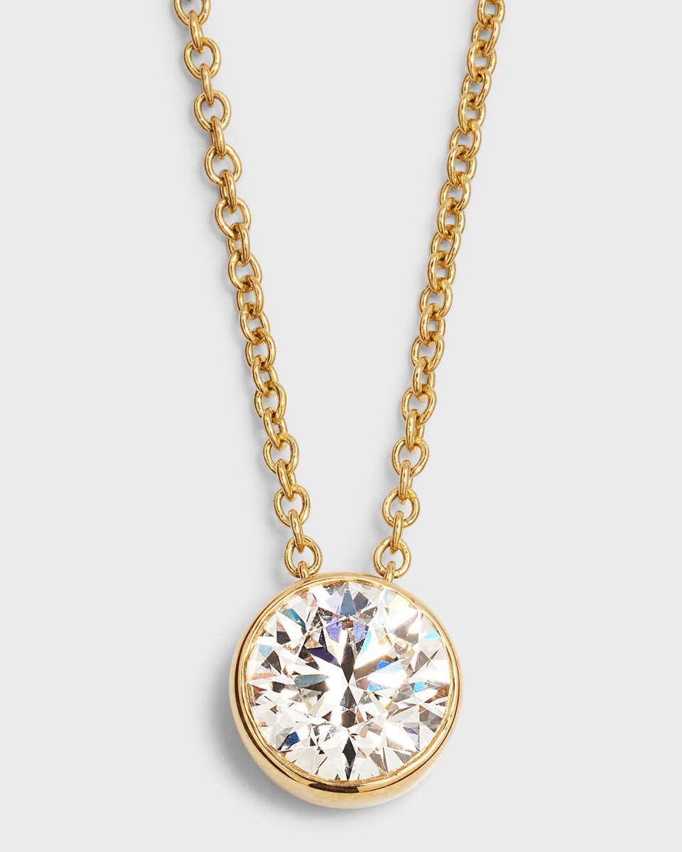 Lab Grown Diamond 18K Yellow Gold Round Pendant Necklace